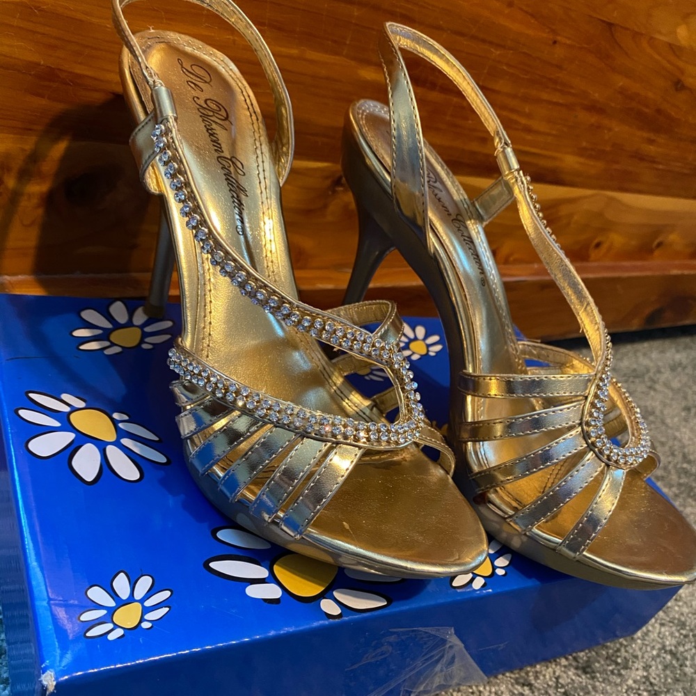 Gold diamond open toe heels size 8.5